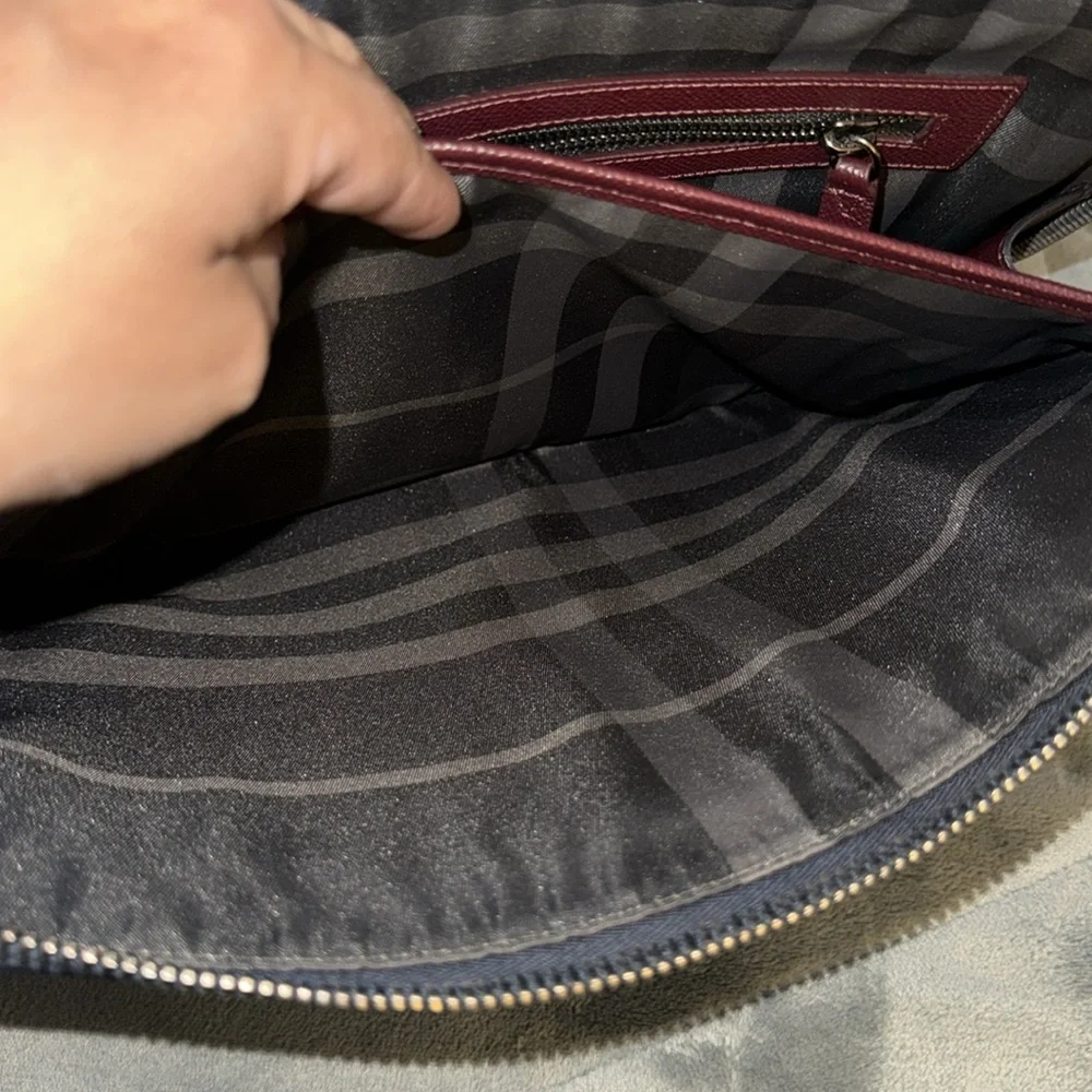 Preloved Burberry Men's Dark Blue and Burgundy Laptop Bag excellent condition